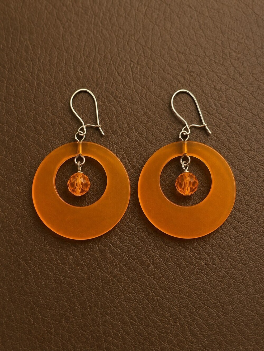 3/$30 VTG 1980s Mod Orange Circle Dangle Mod Hook Earrings